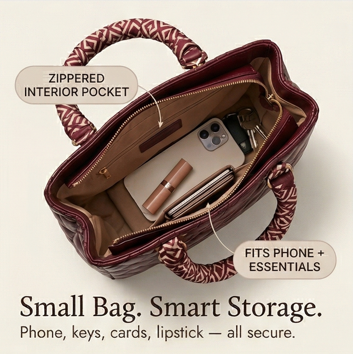Belaire™ – Quilted Handbag with Silk Scarf Handles