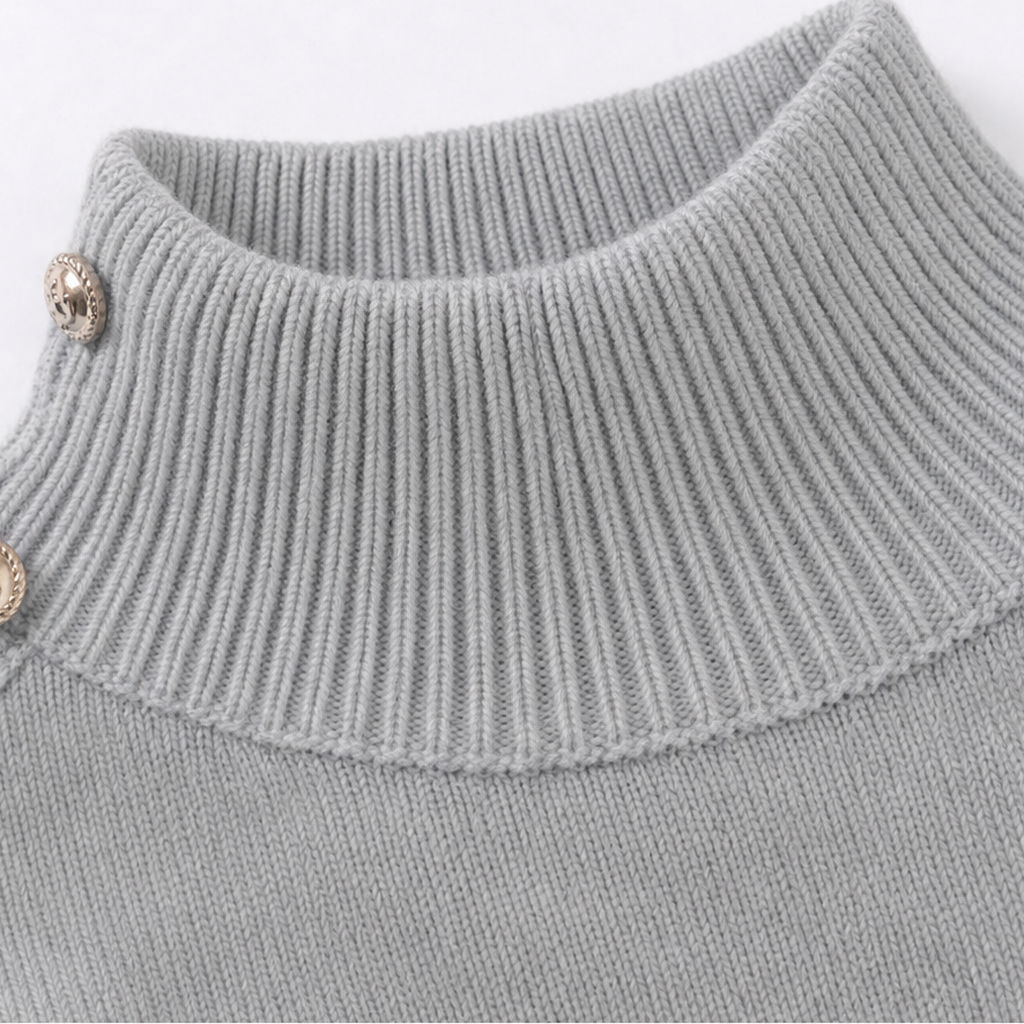 Marlowe – Oversized Gold-tone Button Mock-Neck Sweater