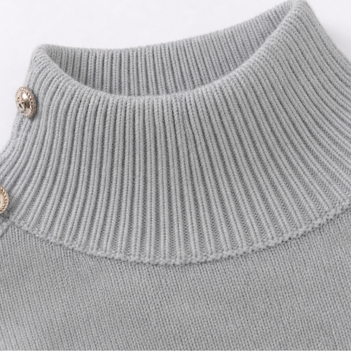 Marlowe – Oversized Gold-tone Button Mock-Neck Sweater