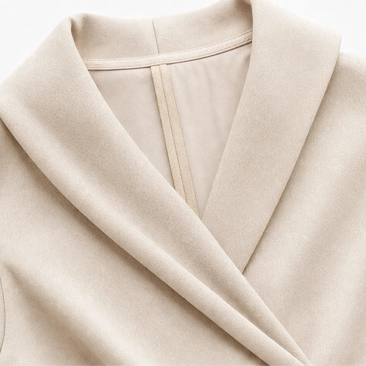 Veloura – Draped-Collar Waist-Tapered Pencil Dress