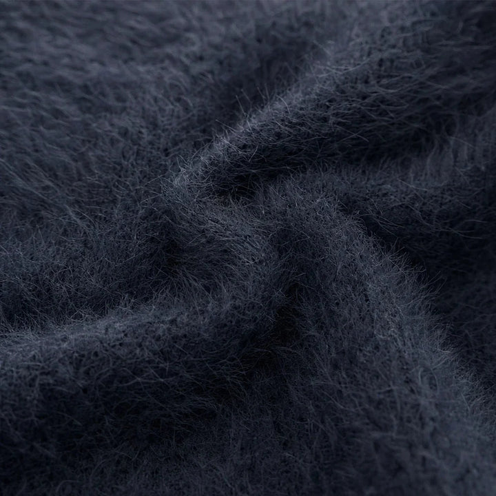 Cozyline – Fuzzy Contrast-Trim Half-Zip Sweater