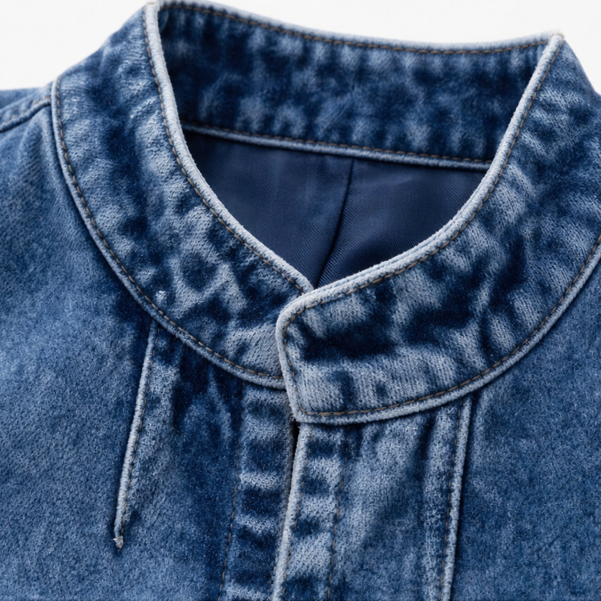 Fielden – Standing Collar Multi-Button Denim Jacket