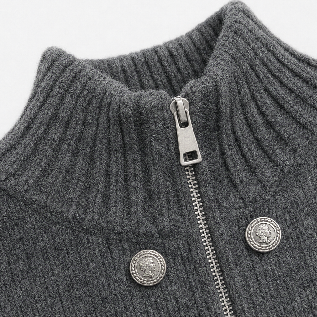 Wearvale – Two-Way Zip High-Neck Knit Cardigan