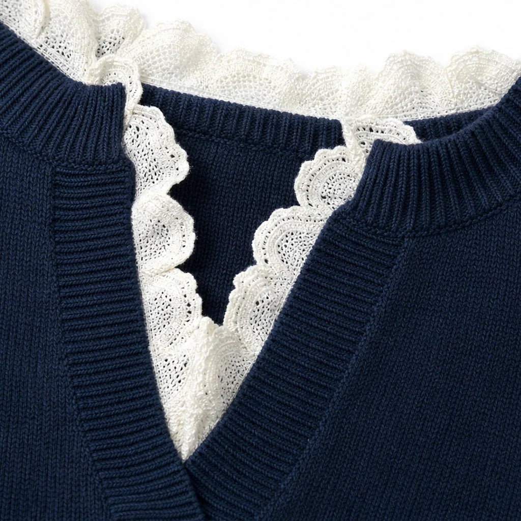 Lacewell – Scalloped Lace-Trim Mock-Neck Knit Sweater