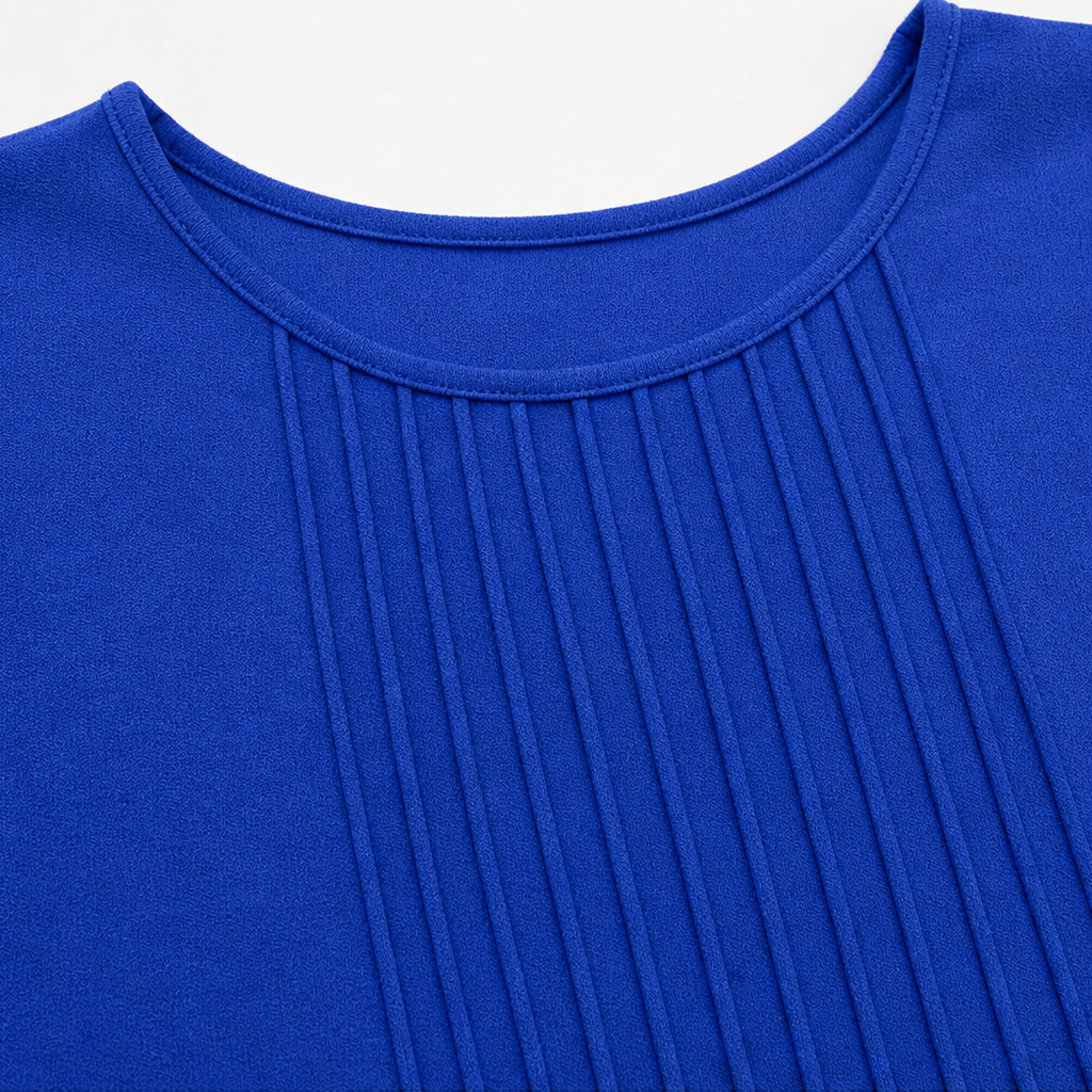 Pleatwell – Vertical Pleated Round-Neck Top