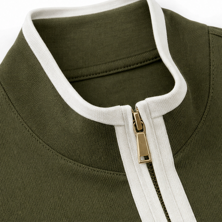 Trimora – Contrast-Trim Knit Jacket And Flared Pants Set