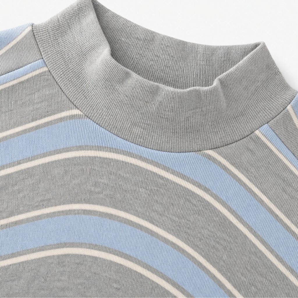 Stripe & Ease – Striped Mock-Neck Top And Wide-Leg Pants Set