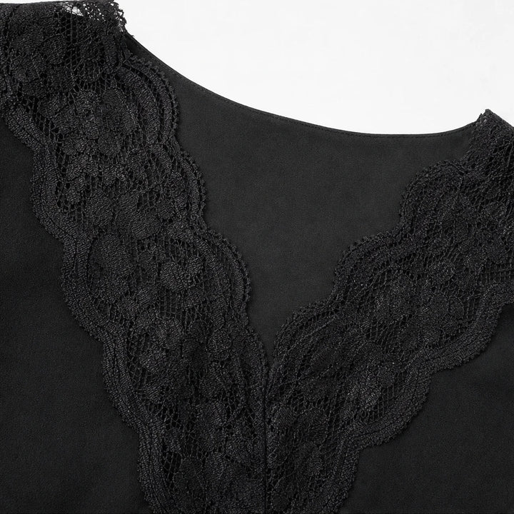 Roselle – Scalloped Lace V-Neck Balloon-Sleeve Babydoll Dress
