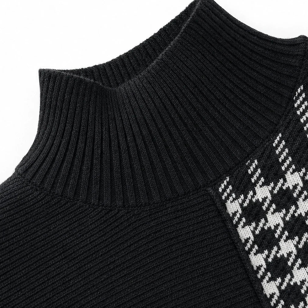 Plaidelle – Asymmetric Plaid Panel Knit Sweater