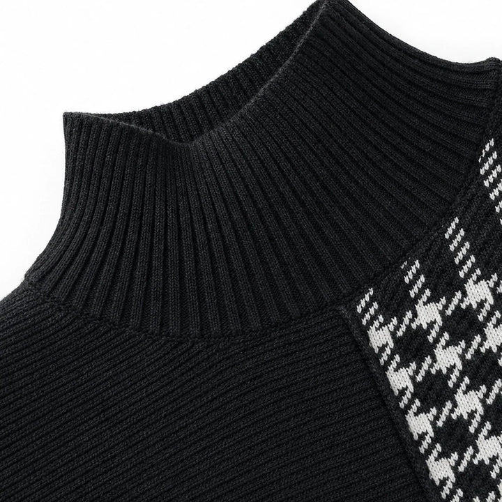 Plaidelle – Asymmetric Plaid Panel Knit Sweater