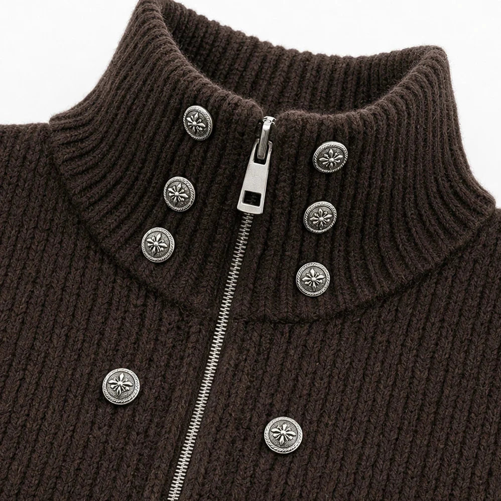 Wearbella – Double-Breasted Stand Collar Knit Cardigan