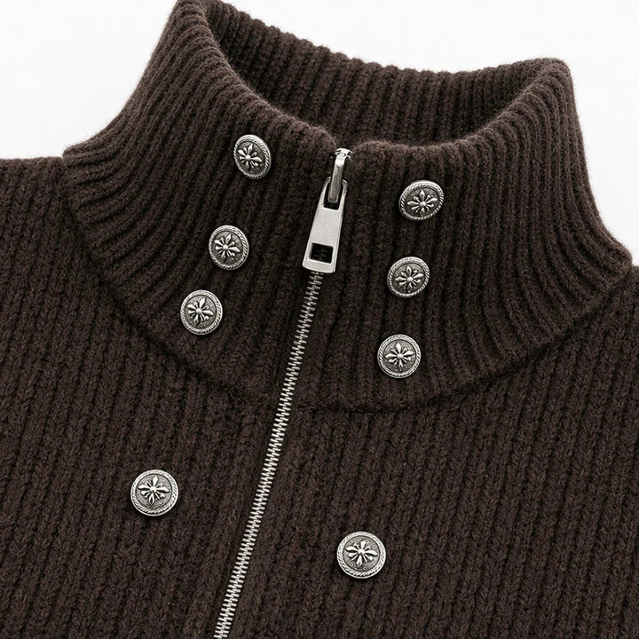 Wearbella – Double-Breasted Stand Collar Knit Cardigan