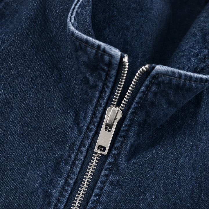 Half-Zip Haven – Washed Denim-Look Half-Zip Pullover