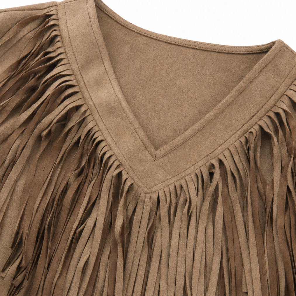 Vela Fringe – Cascading Fringe V-Neck Top