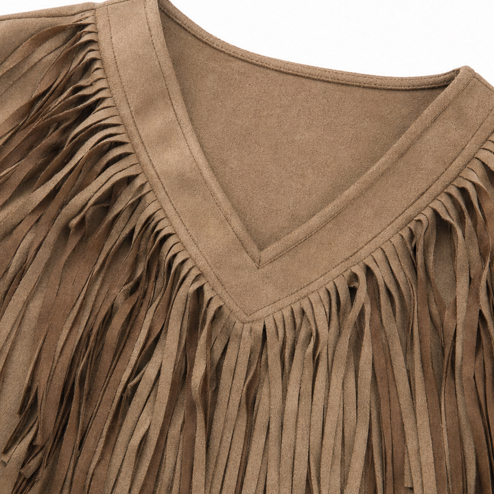 Vela Fringe – Cascading Fringe V-Neck Top