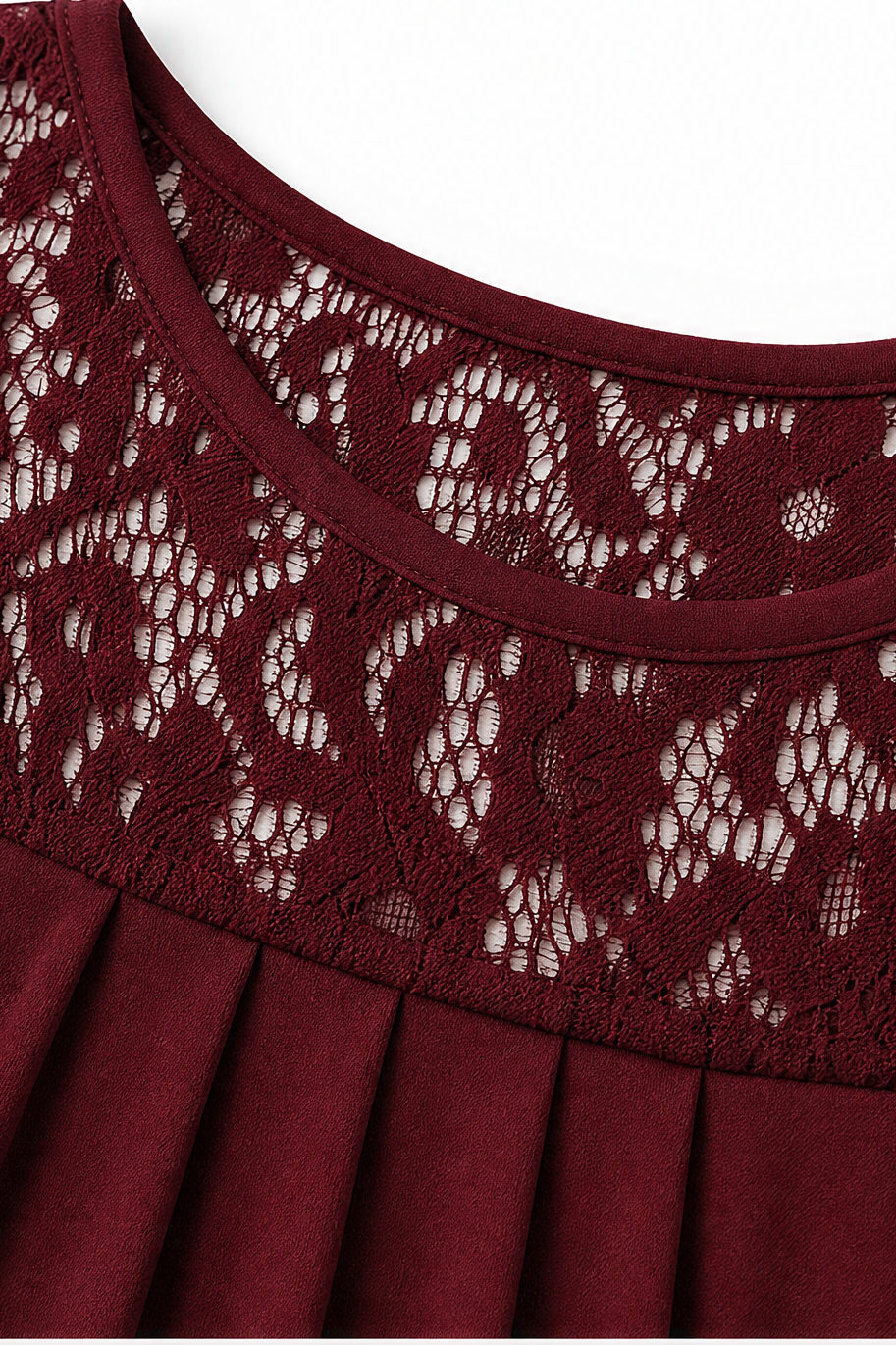 Wearbella – Floral Lace-Look Yoke Pleated Front Tee