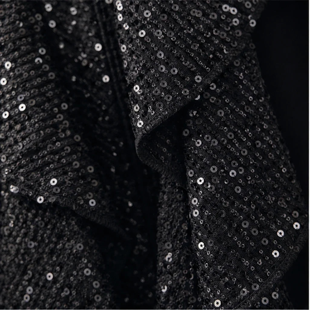 Vellora – Sequin Ruffle V-Neck Blouse
