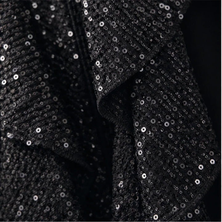 Vellora – Sequin Ruffle V-Neck Blouse