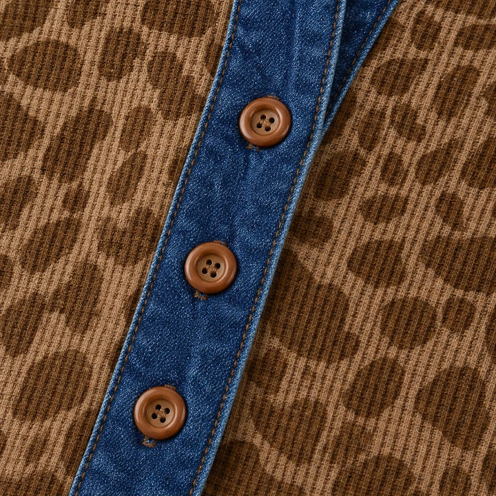 Deniva – Leopard Print Denim-Trim Top