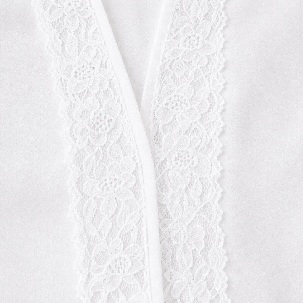 Lacevera – Lace-Trimmed V-Neck Chiffon Blouse