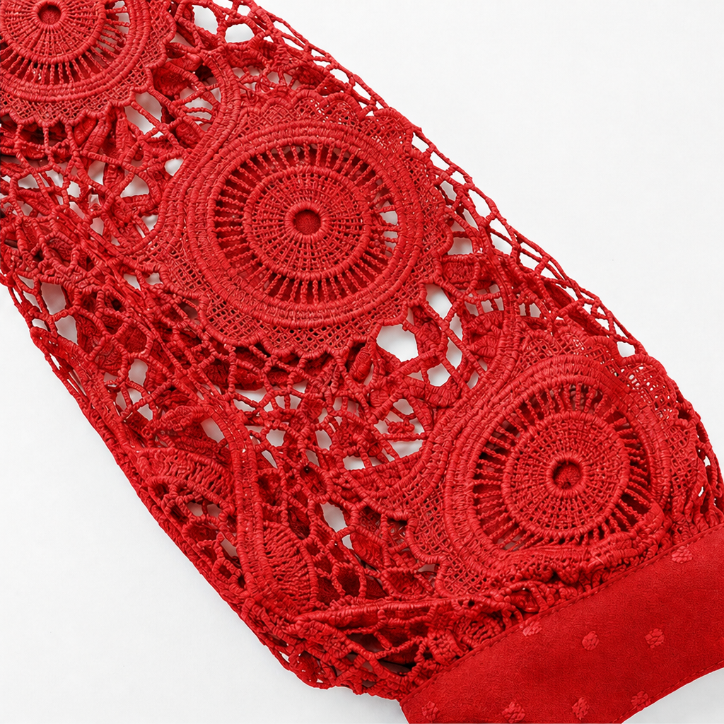 Vellora – V-Neck Lace Lantern-Sleeve A-Line Dress