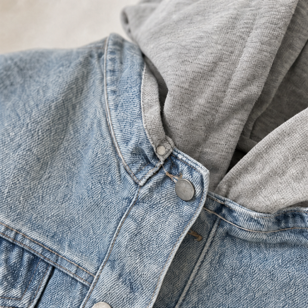 Denimova – Washed Denim-Look And Hooded Sweatshirt Jacket