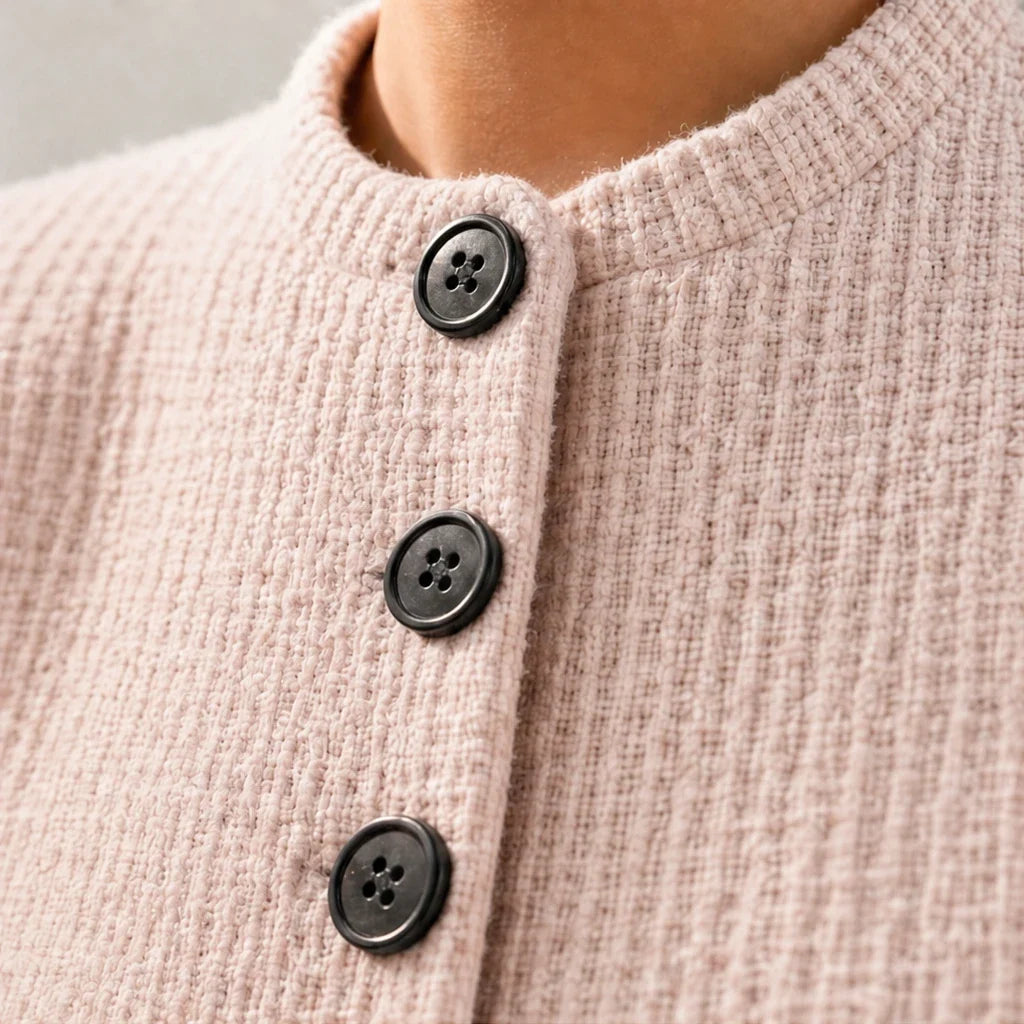 Maison Tweed – Button-Front Bouclé Puff-Sleeve Pants Set