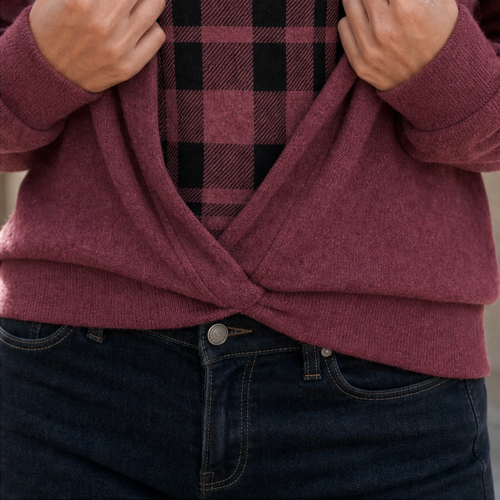 Layerlyn – Layer Plaid Panel Knit Top