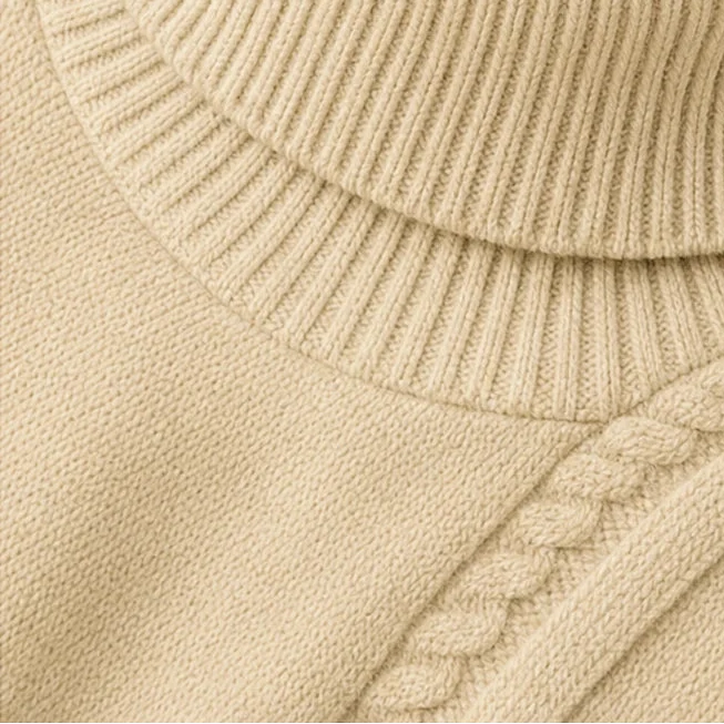 Cabledge – Diagonal Cable-Knit Button-Neck Sweater