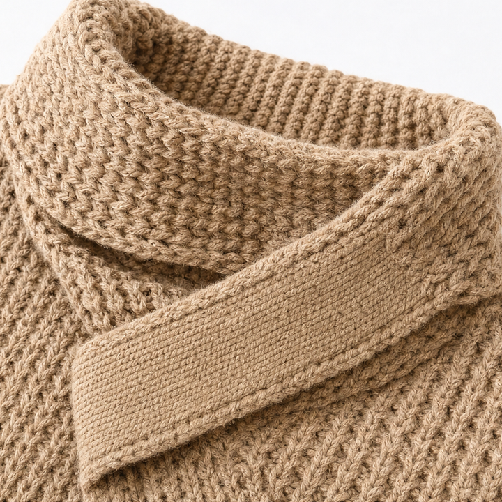 Cowl & Cozy – Asymmetric Cowl-Neck Button-Side Sweater