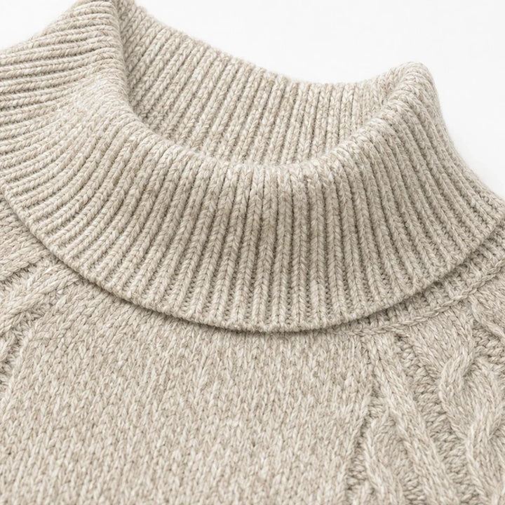 Cabelune – High-Neck Cable-Knit Cape Poncho Sweater