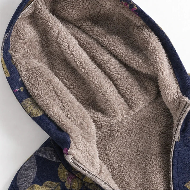 Leafora – Vintage Leaf-Print Hoodie Jacket