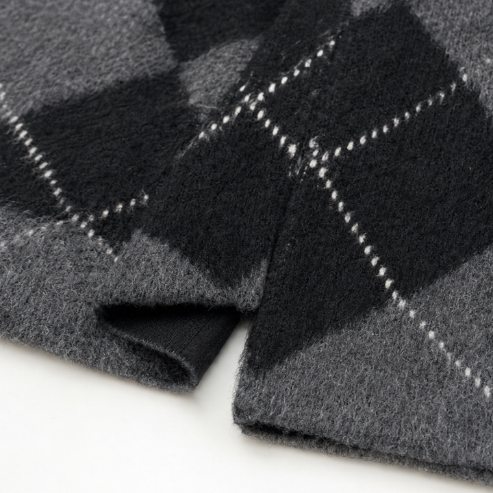 Argyline – Argyle Knit High-Neck Top And Skirt Set