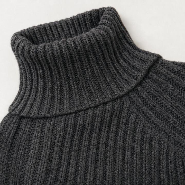 Cozyelle – Ribbed Raglan High-Neck Sweater Dress