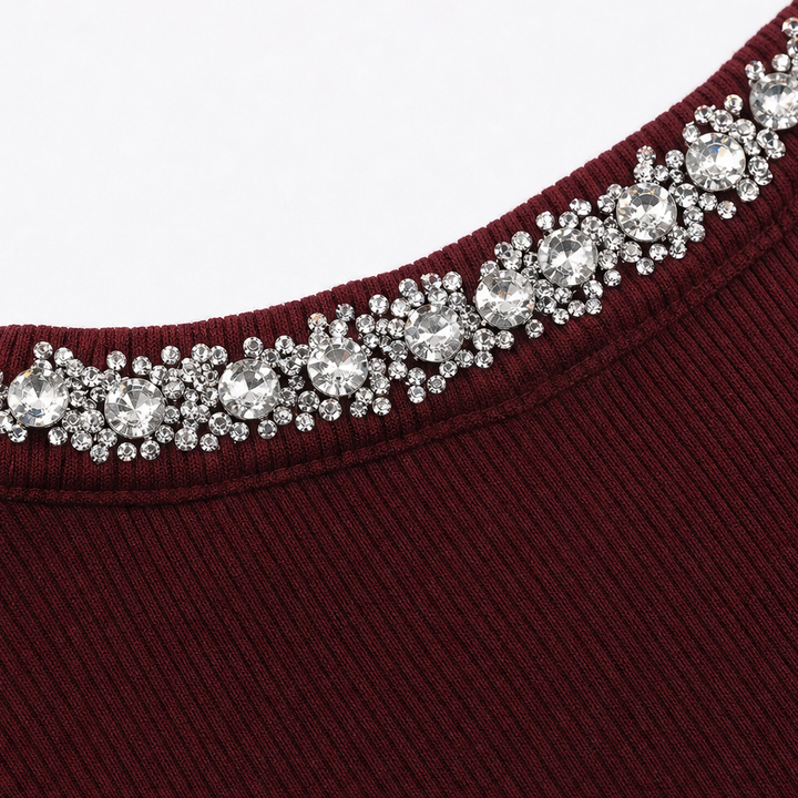Stela – Rhinestone Teardrop Cutout Ribbed Top
