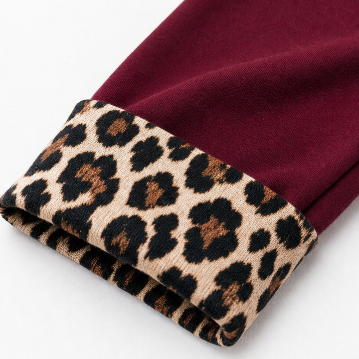 Wearlynn – Leopard-Trim Long Sleeve Tunic Top