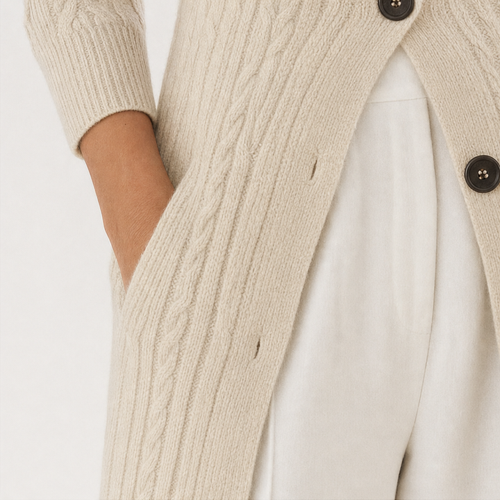 Cablewick – Vertical Cable-Knit Open-Front Duster Cardigan