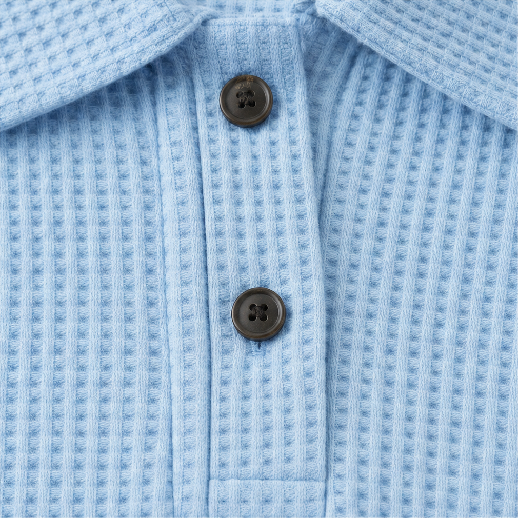 Waffield – Waffle-Knit Open-Collar Polo Blouse
