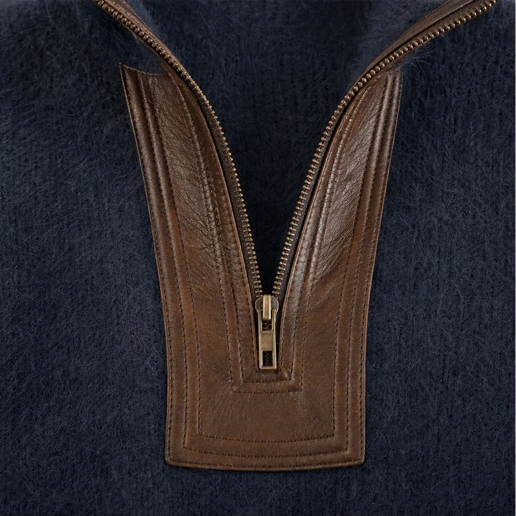 Cozyline – Fuzzy Contrast-Trim Half-Zip Sweater