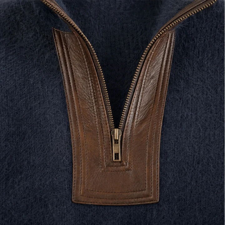 Cozyline – Fuzzy Contrast-Trim Half-Zip Sweater