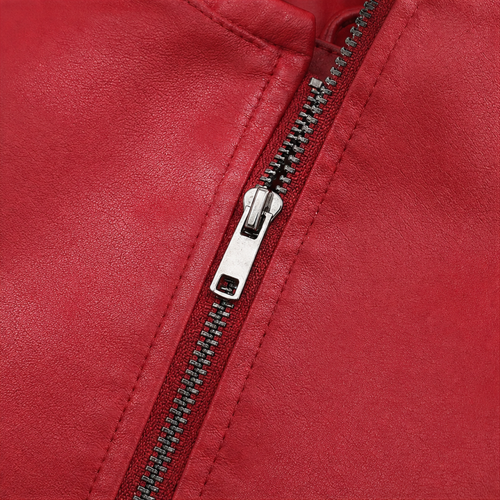Sillette – Padded-Shoulder Cropped Faux-Leather Moto Jacket