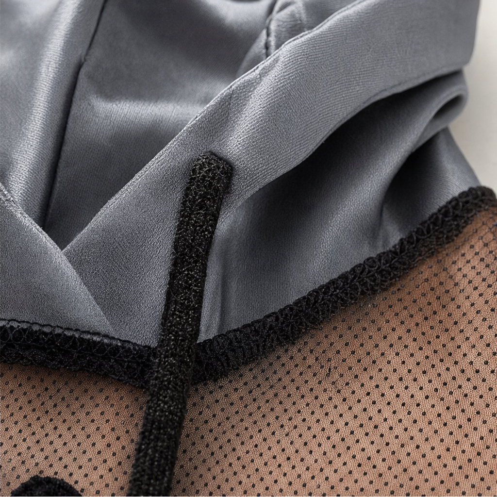 Satinelle – Polka-Dot Mesh Lace Hooded Blouse