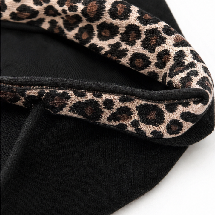 Wildelle – Leopard Trim Wide Sleeve Off-Shoulder Hoodie