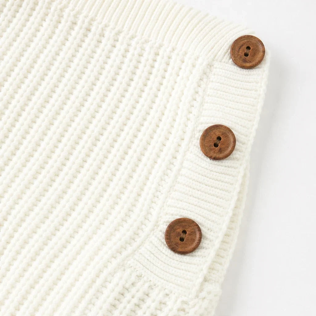 Veluna – Textured Off-The-Shoulder Button Knit Pullover