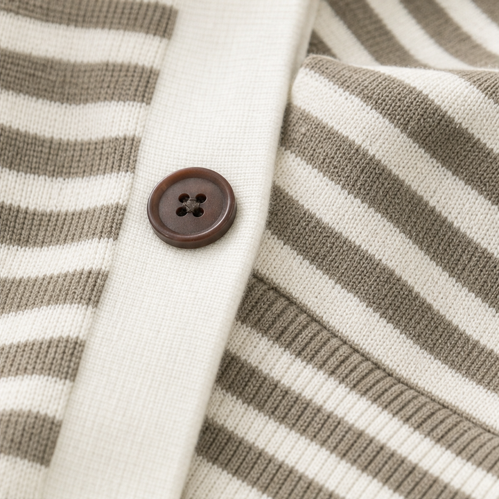 Wearbella – Striped Collared Button-Front Cardigan