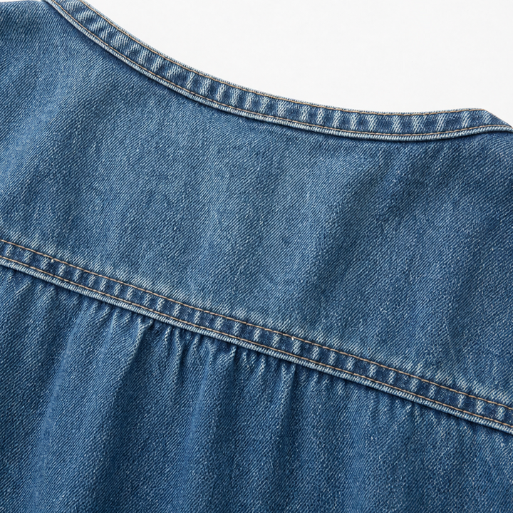 Denimelle – Long-Sleeve Denim-Look Maxi Dress