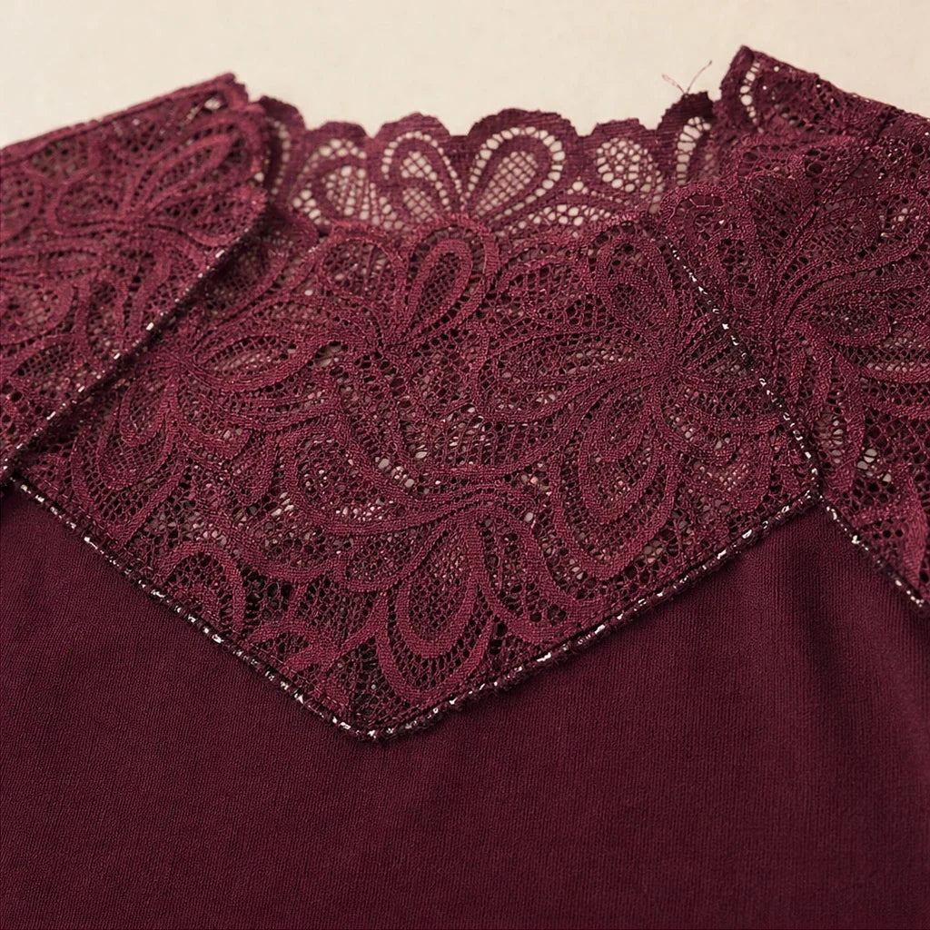 Lunelle – Scalloped Lace Rhinestone Knit Top