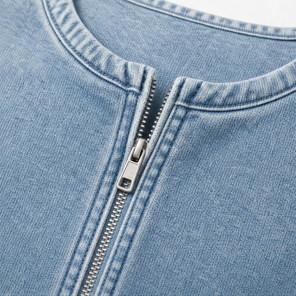 Deniva – Denim-Textured Half-Zip Pullover