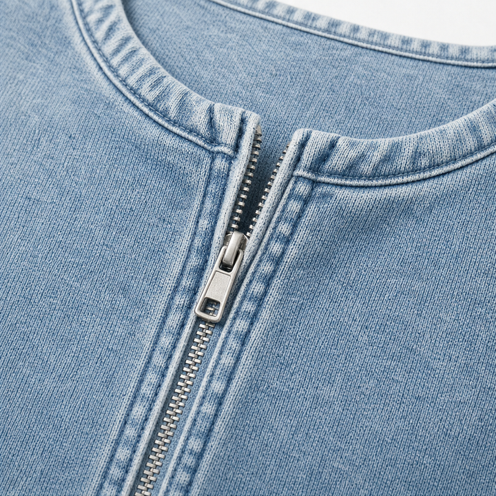 Deniva – Denim-Textured Half-Zip Pullover