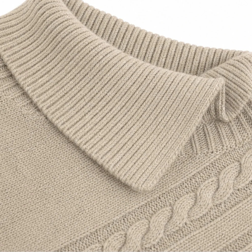 Drapella – Asymmetric Cable-Knit Button-Shoulder Sweater